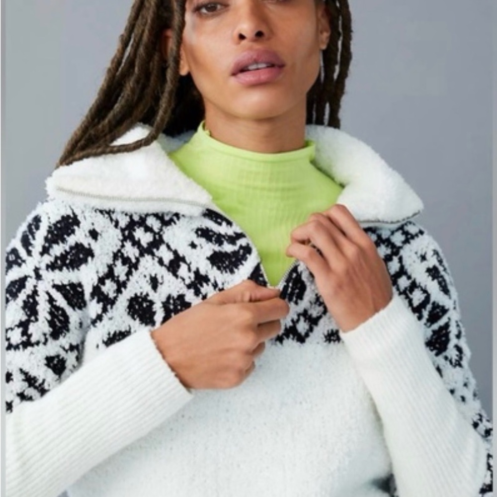 Anthropologie Pilcro Cropped Sherpa Quarter-Zip Pullover Cozy Women’s Sweater